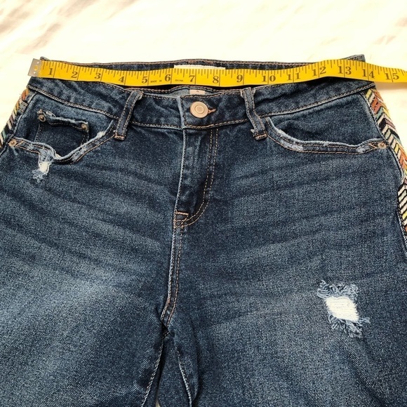Knox Rose Midrise Straight Leg Blue Cotton Embroidered Side Striped Jeans Size 4 - Picture 11 of 16